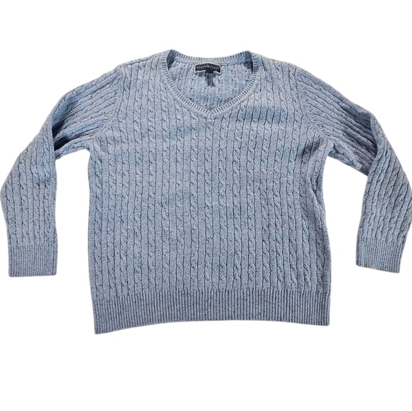 Karen Scott Blue Cable Knit V-Neck Sweater Size Large - Picture 2 of 6